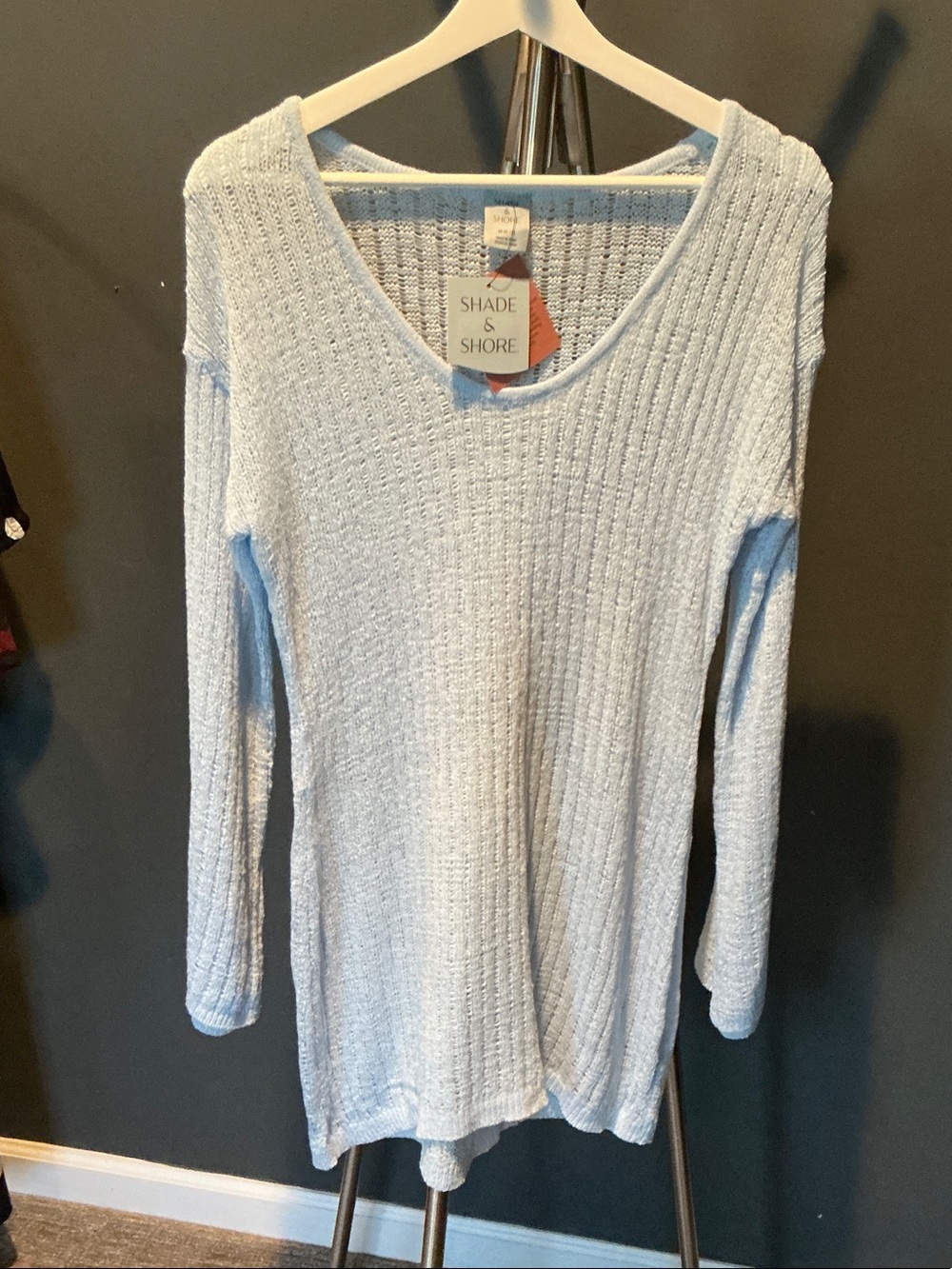Shade & Shore Pale Blue V-Neck Long Sleeve Knit Top